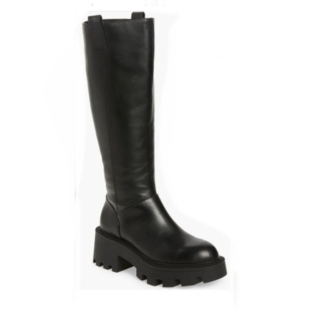 BP by Nordstrom Women Black Knee High Lug Sole Chunky Heel Boots Shoes Size 10